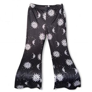 Black Flare Pants with Celestial Print